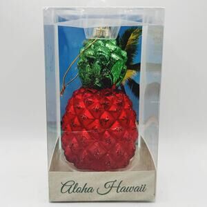 Hand Crafted Blown Glass Red Hawaiian Pineapple Christmas Ornament NIB